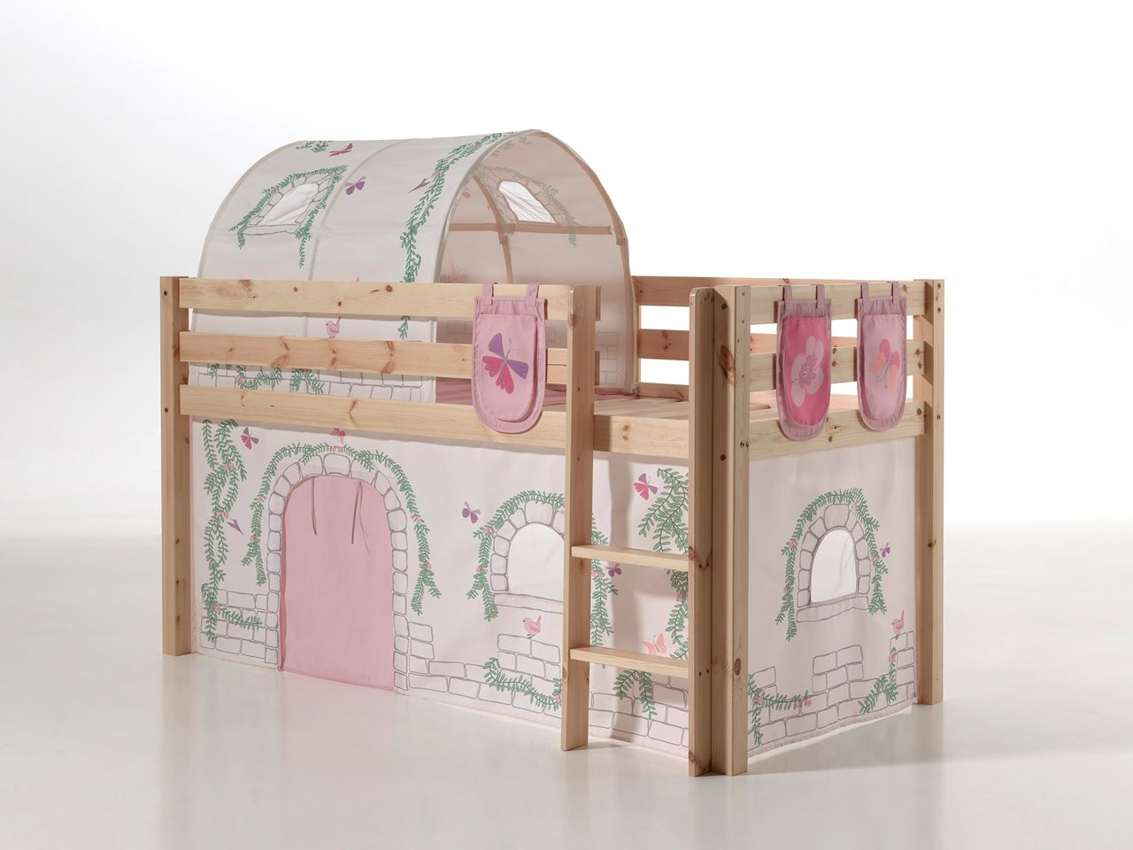 VIPACK Spielbett Pino mit Textilset Vorhang, Tunnel und 3 Taschen 