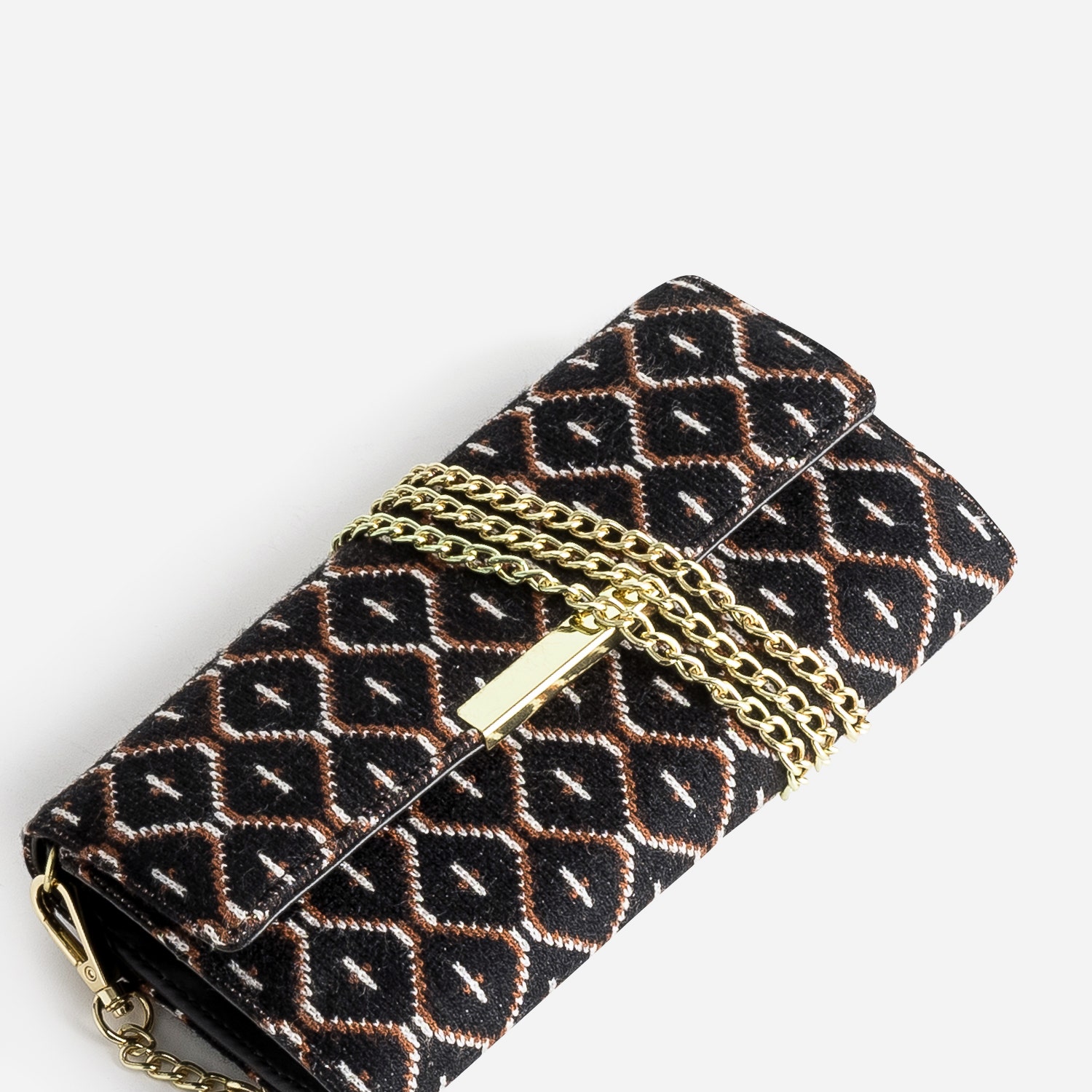 Pochette noire en textile à motif graphique