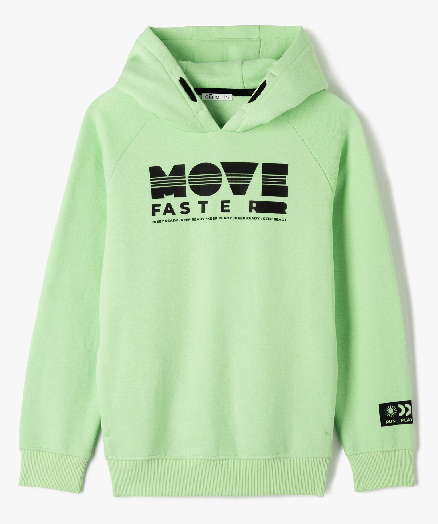Sweat Garçon molletonné à capuche avec inscription vert | GEMO