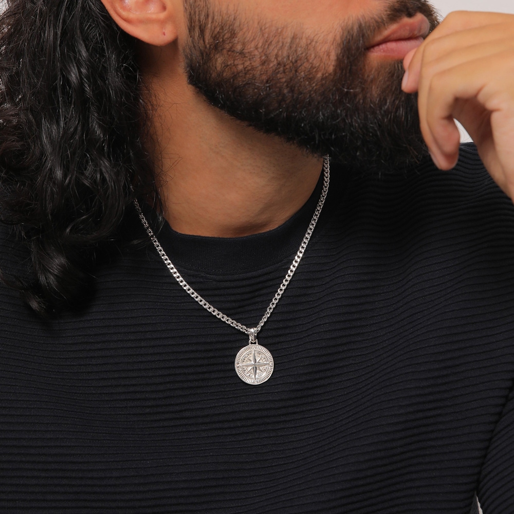 KUZZOI KUZZOI Pendentif Hommes Pendentif Boussole Massif en argent sterling 925 oxydé Pendentif
