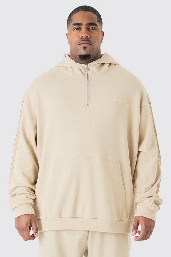 Plus Oversize Hoodie mit Edition-Print und 1/4 Reißverschluss