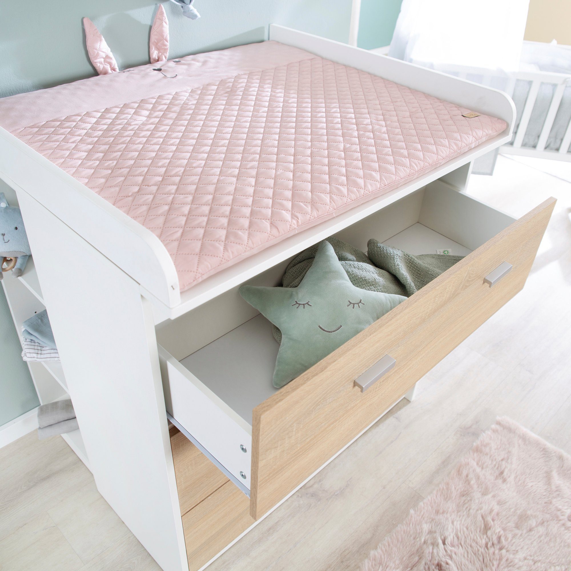 roba® Wickelkommode Gabriella, schmal, Weiß / Sonoma Eiche, Wickeltisch mit abnehmbarem Wickelansatz