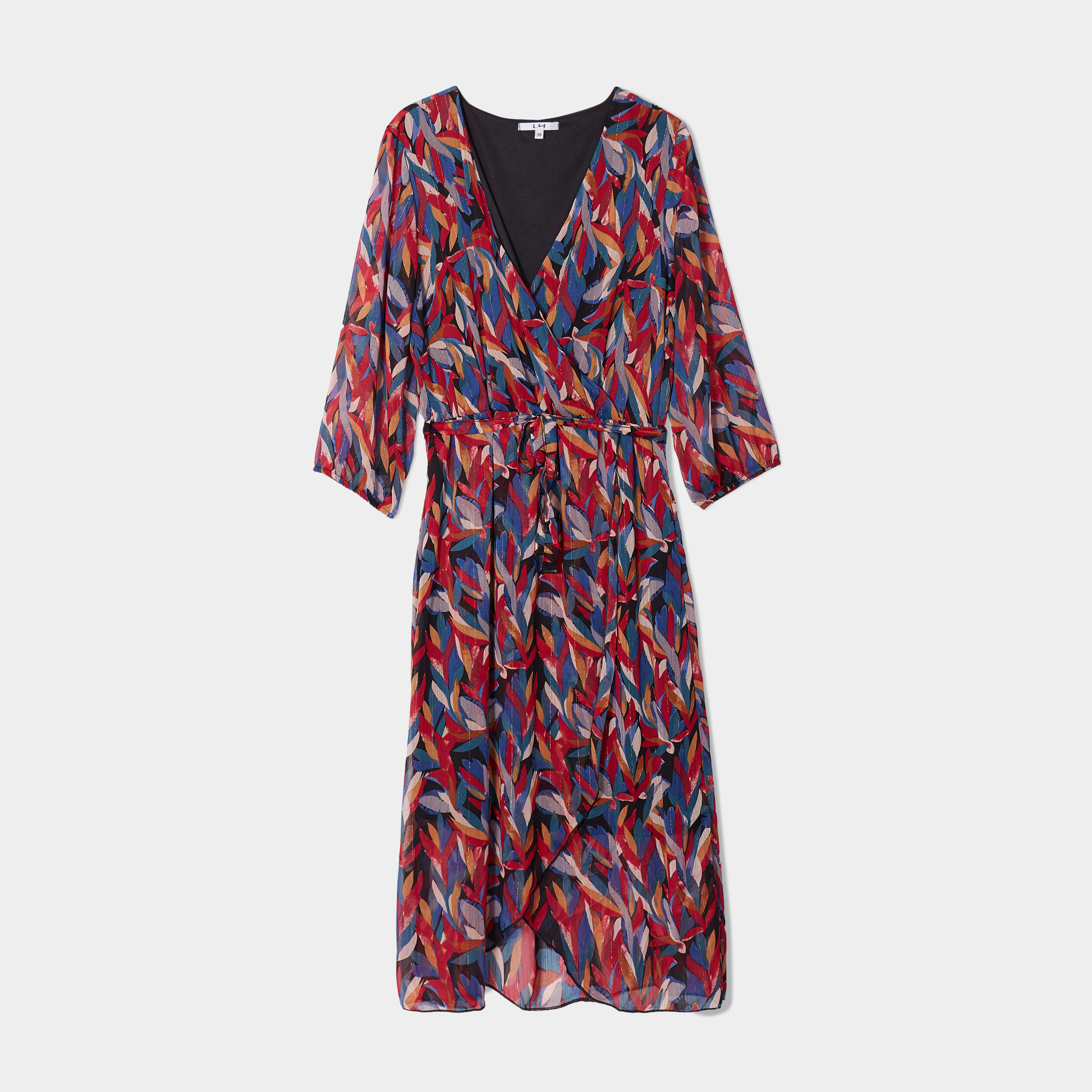 Robe midi fluide col cache-coeur noir femme | La Halle
