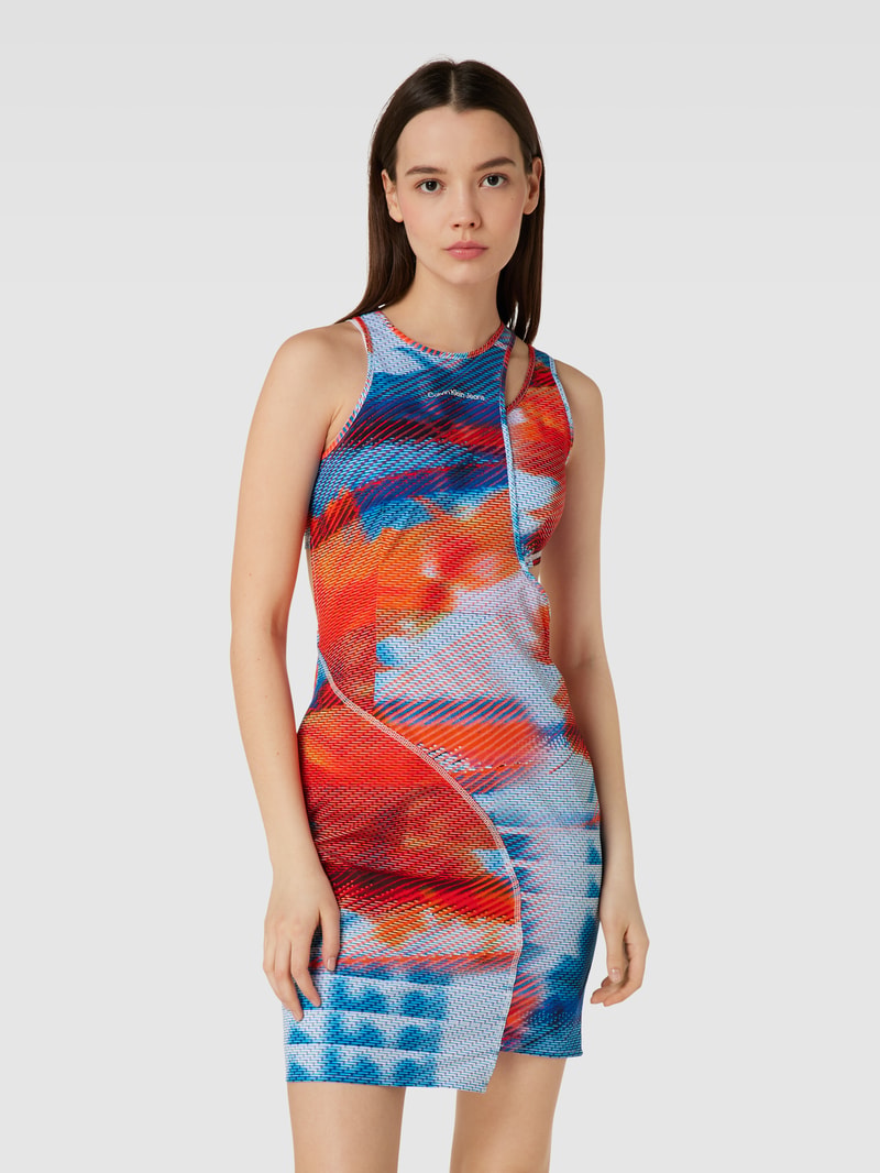 Minikleid mit Allover-Muster in aqua blau