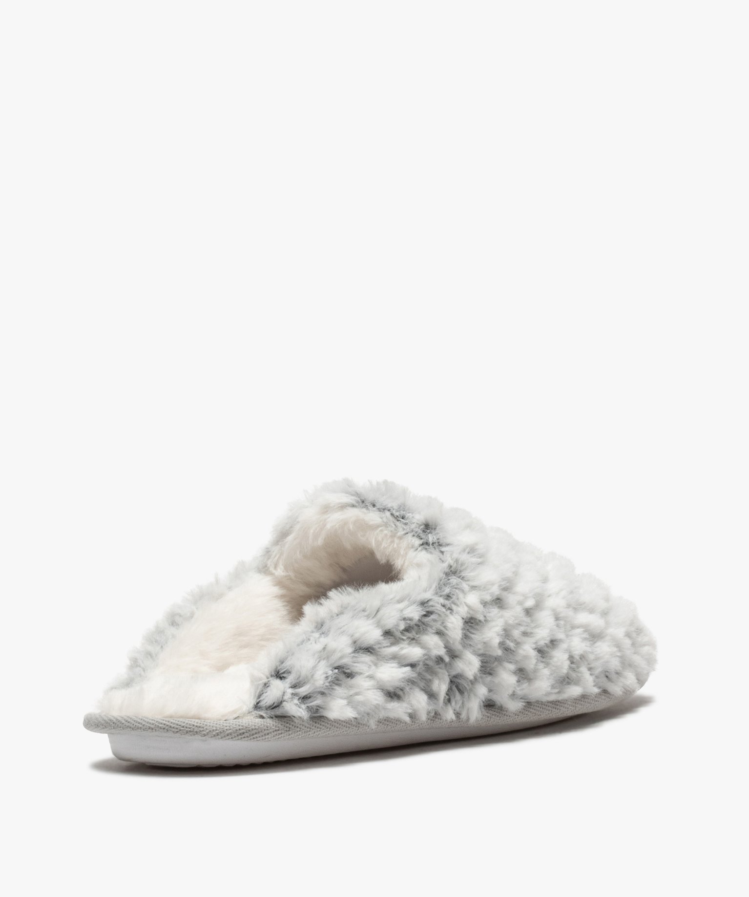 Chaussons femme mules plates en textile peluche gris | GEMO