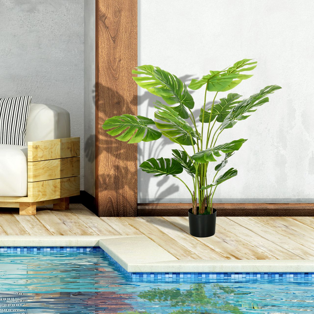 HOMCOM Künstliche Pflanze, 120 cm Kunstpflanze, Künstlich Monstera mit Übertopf