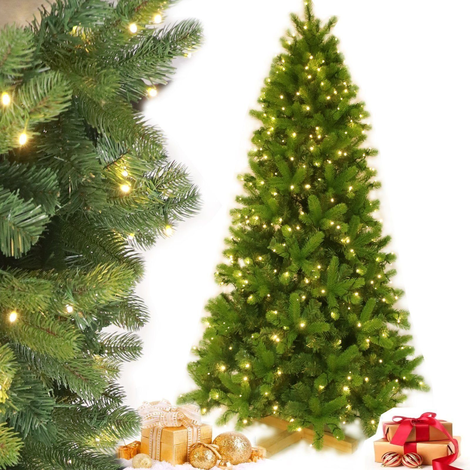 TAB Künstlicher Weihnachtsbaum Gute Qualität Künstlicher Weihnachtsbaum, mit 1500 Spitzen und 500 LED Lichtern, Schnellaufbau mit Klappsystem