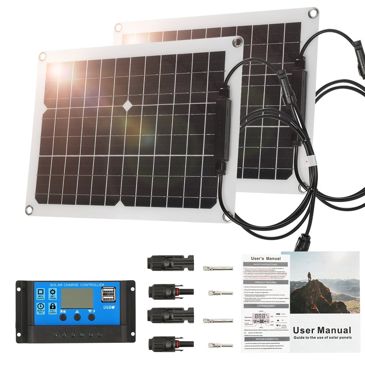 iscooter Solarmodul 200W Solarpanel Monokristallines Solarstrom-Kit, IP65, 200,00 W, Solarstrom-Kit, Solarpanel Stromerzeuger Solaranlage