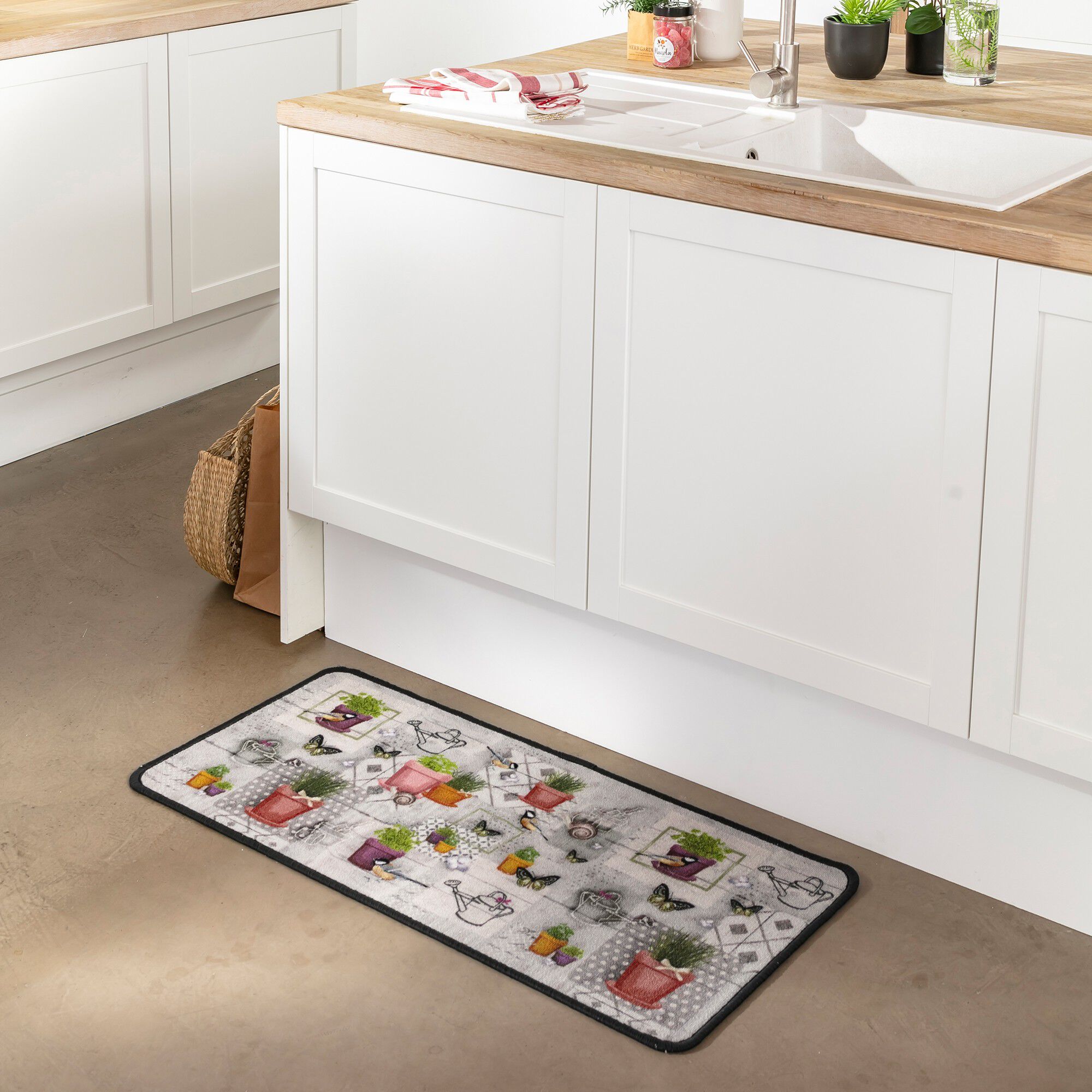 Tapis cuisine motif jardin