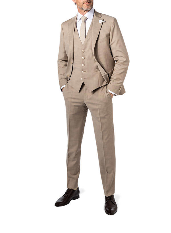 BALDESSARINI, Anzug mit Weste, Slim Fit, Schurwolle, sand