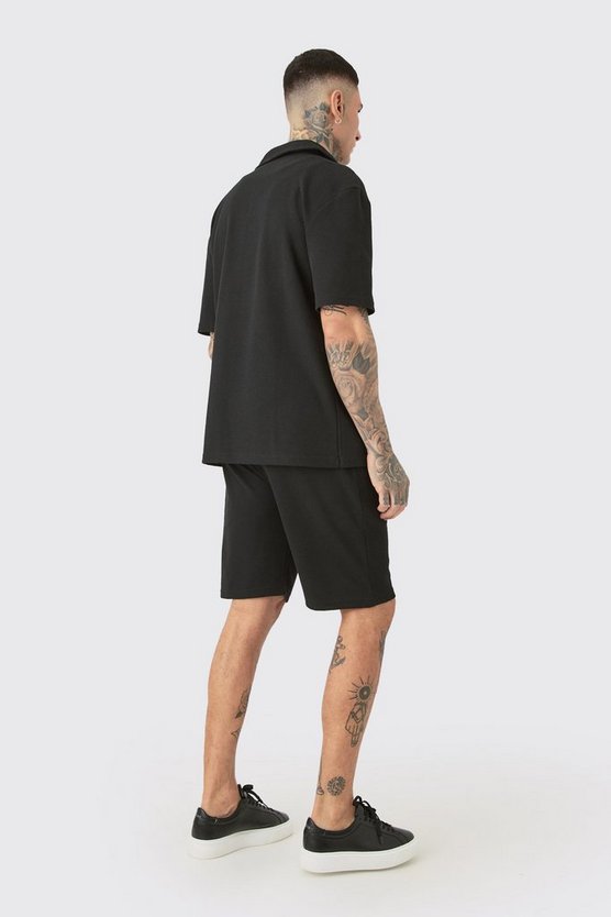 Tall kurzärmliges Hemd & Shorts in Schwarz