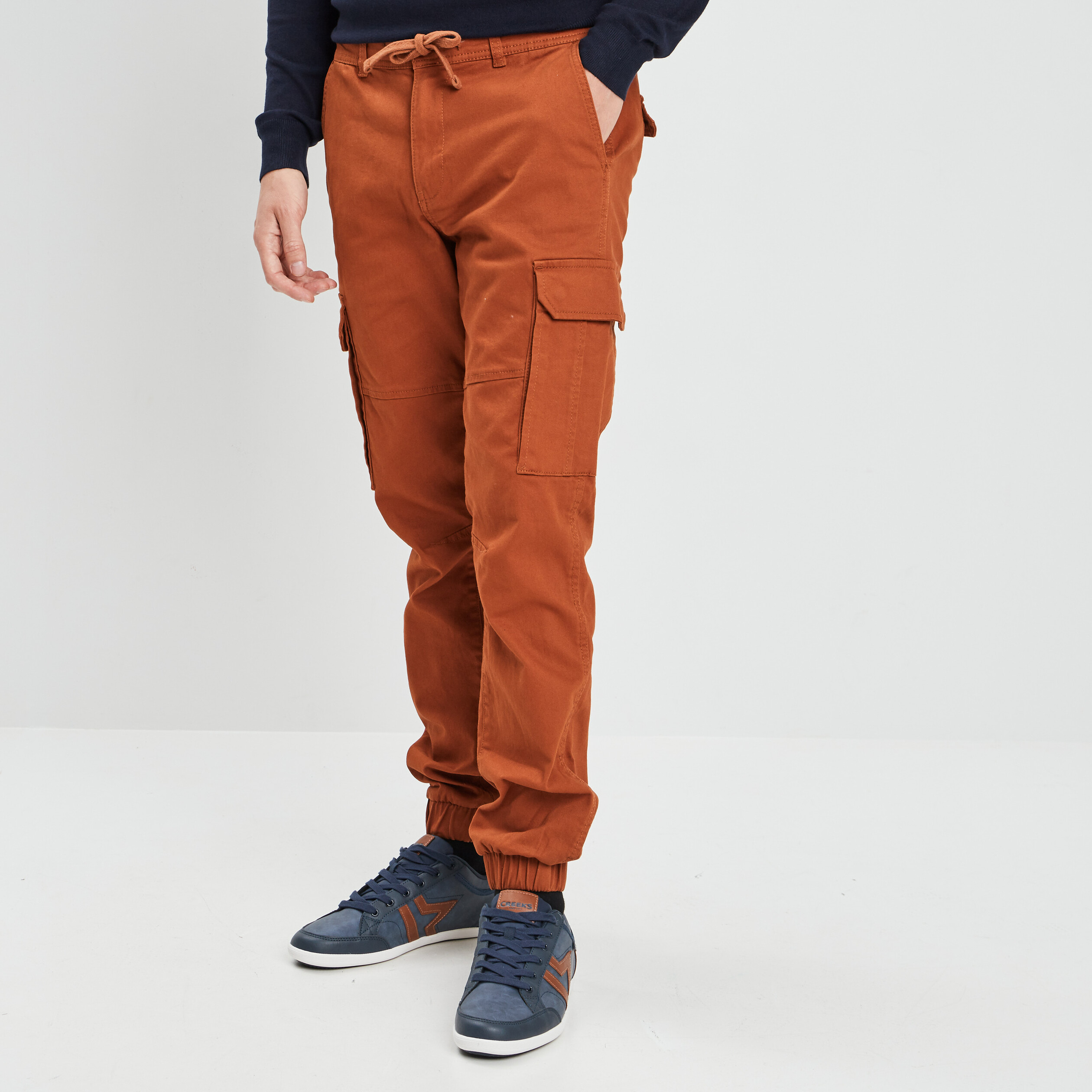 Pantalon cargo à coulisse marron cognac homme | La Halle