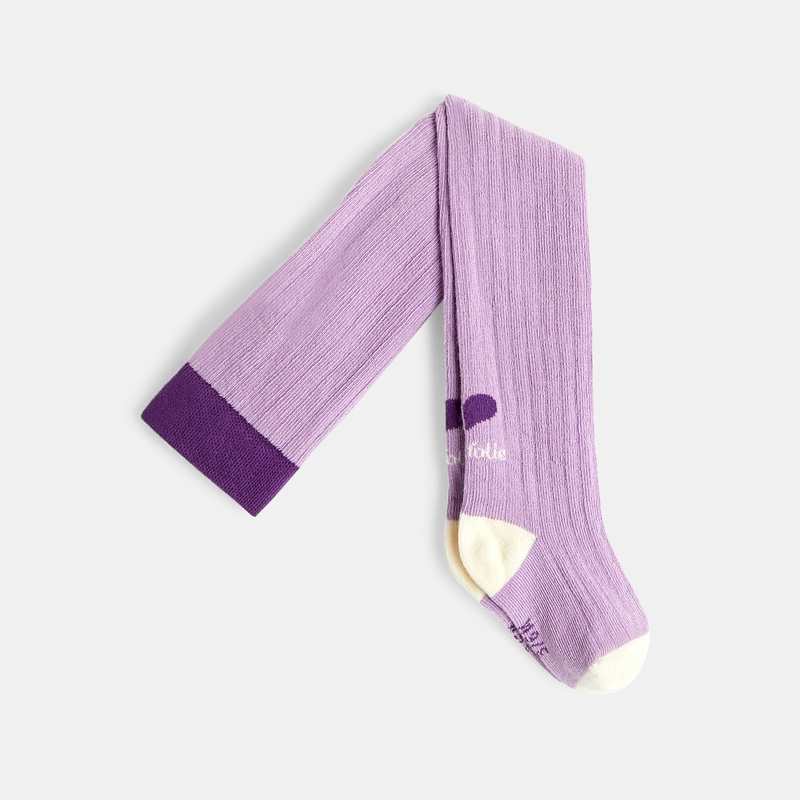 Collants bébé fille chauds maille côtelée cœur violets Catimini