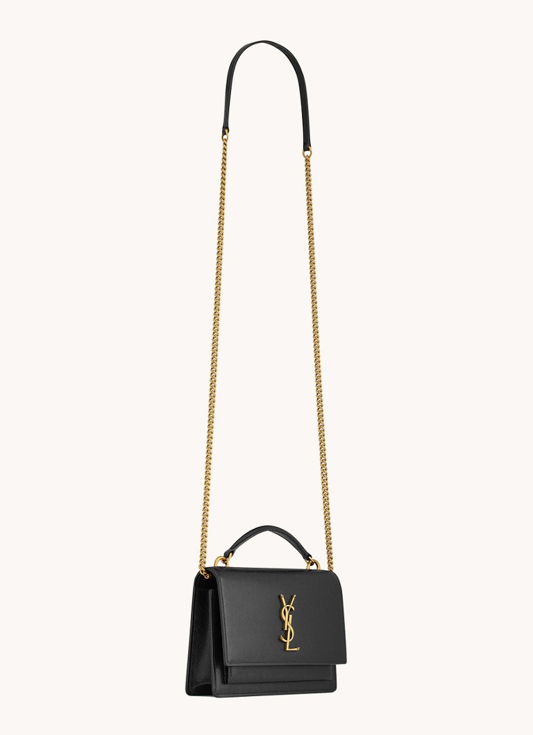 Saint Laurent Sunset wallet with calfskin details and shoulder strap