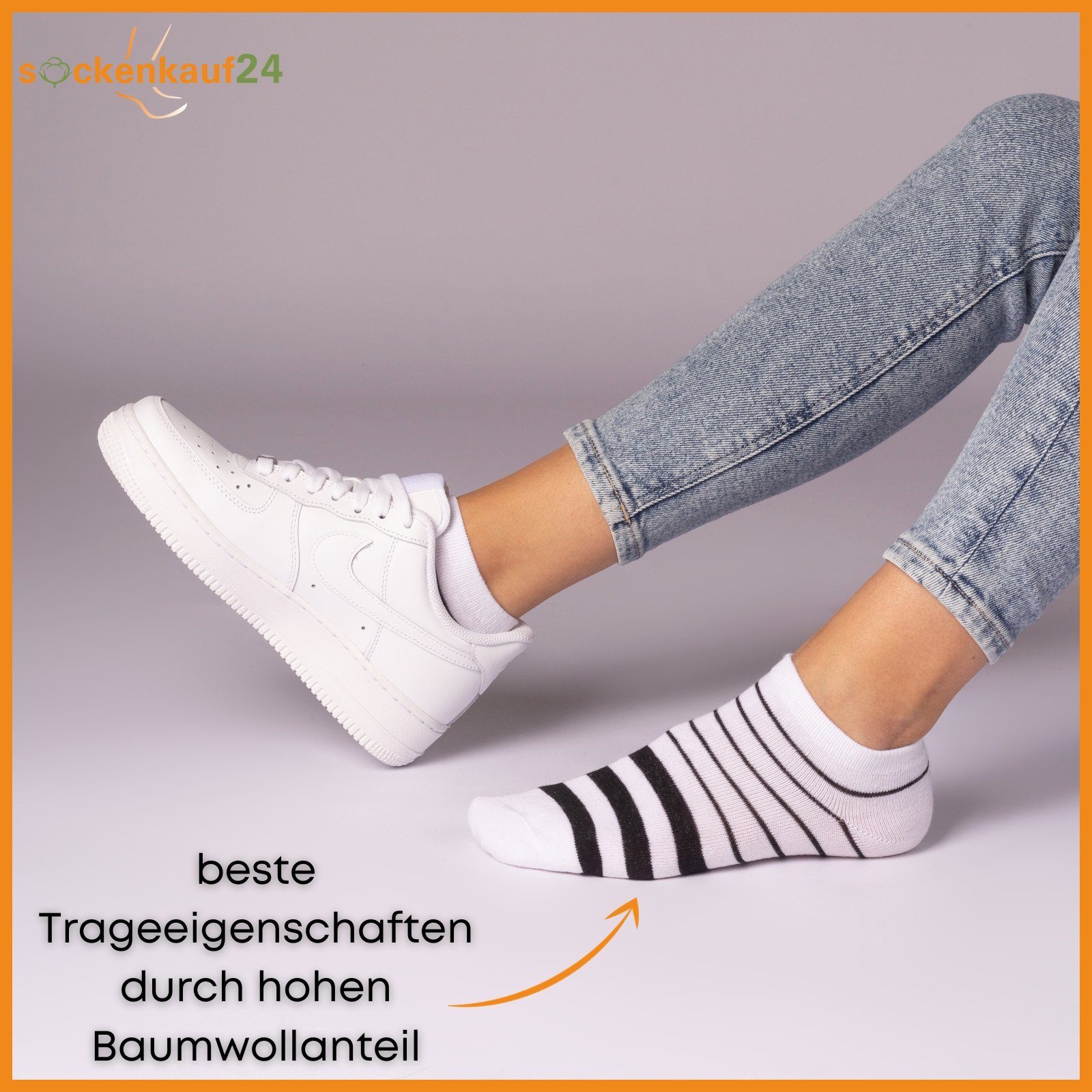 sockenkauf24 Sneakersocken 10 Paar Damen Sneaker Socken Mehrfarbig (39-42, 36832) Streifen Punkte Herzen Maritim Baumwolle WP