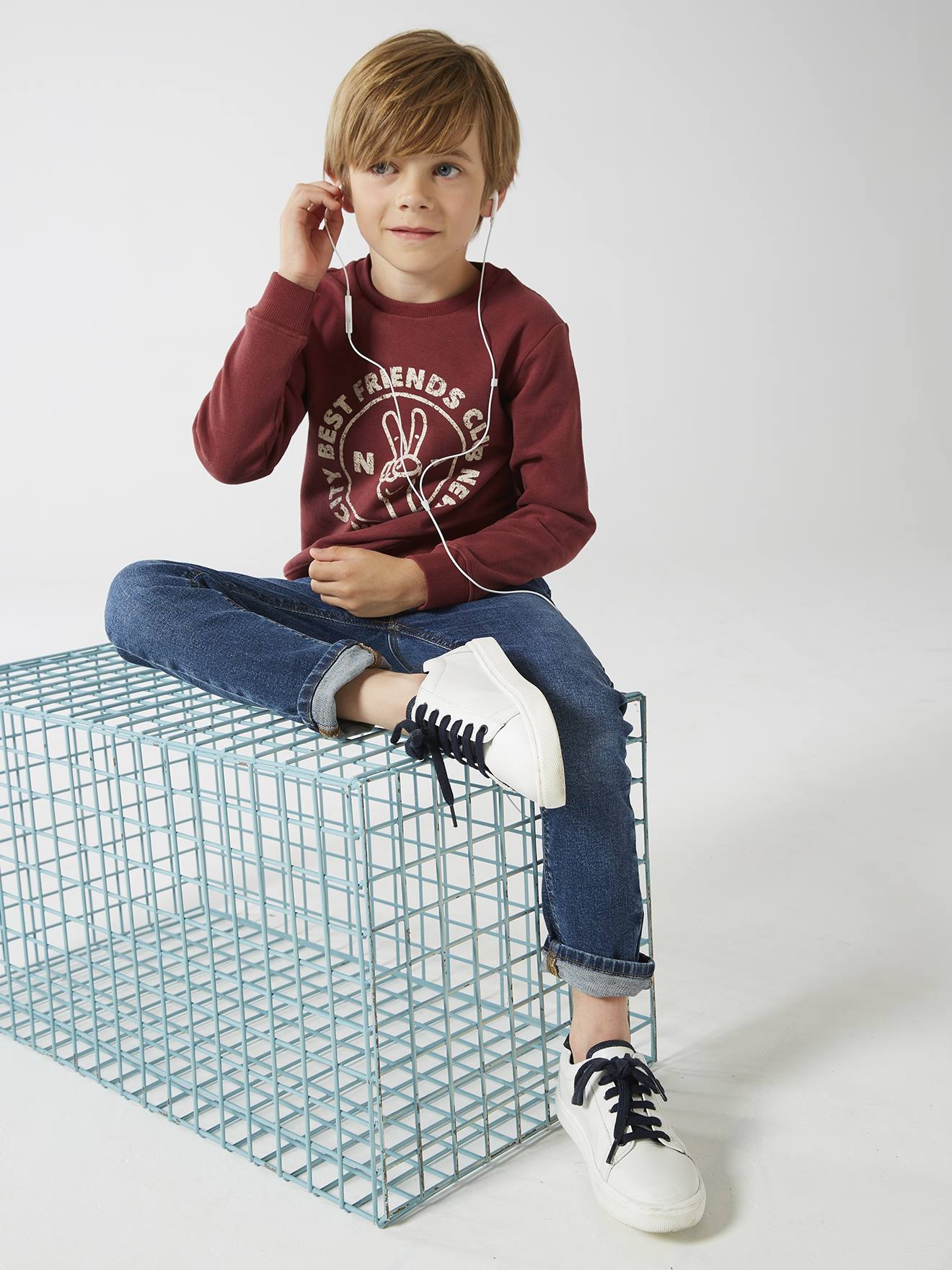 Sweat Basics motifs graphiques garçon blanc chiné