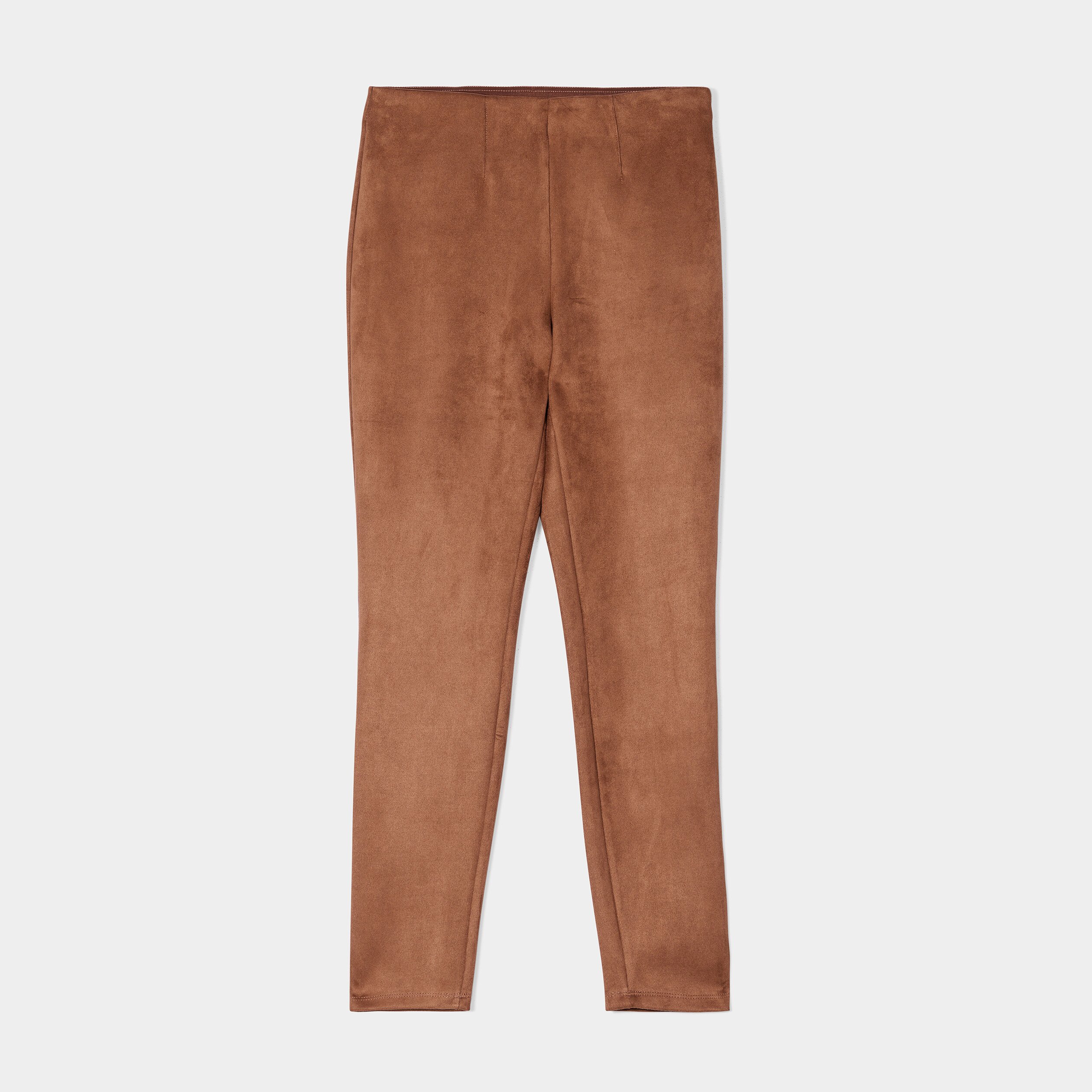 Pantalon suédine slim taille élastiquée marron foncé femme | La Halle