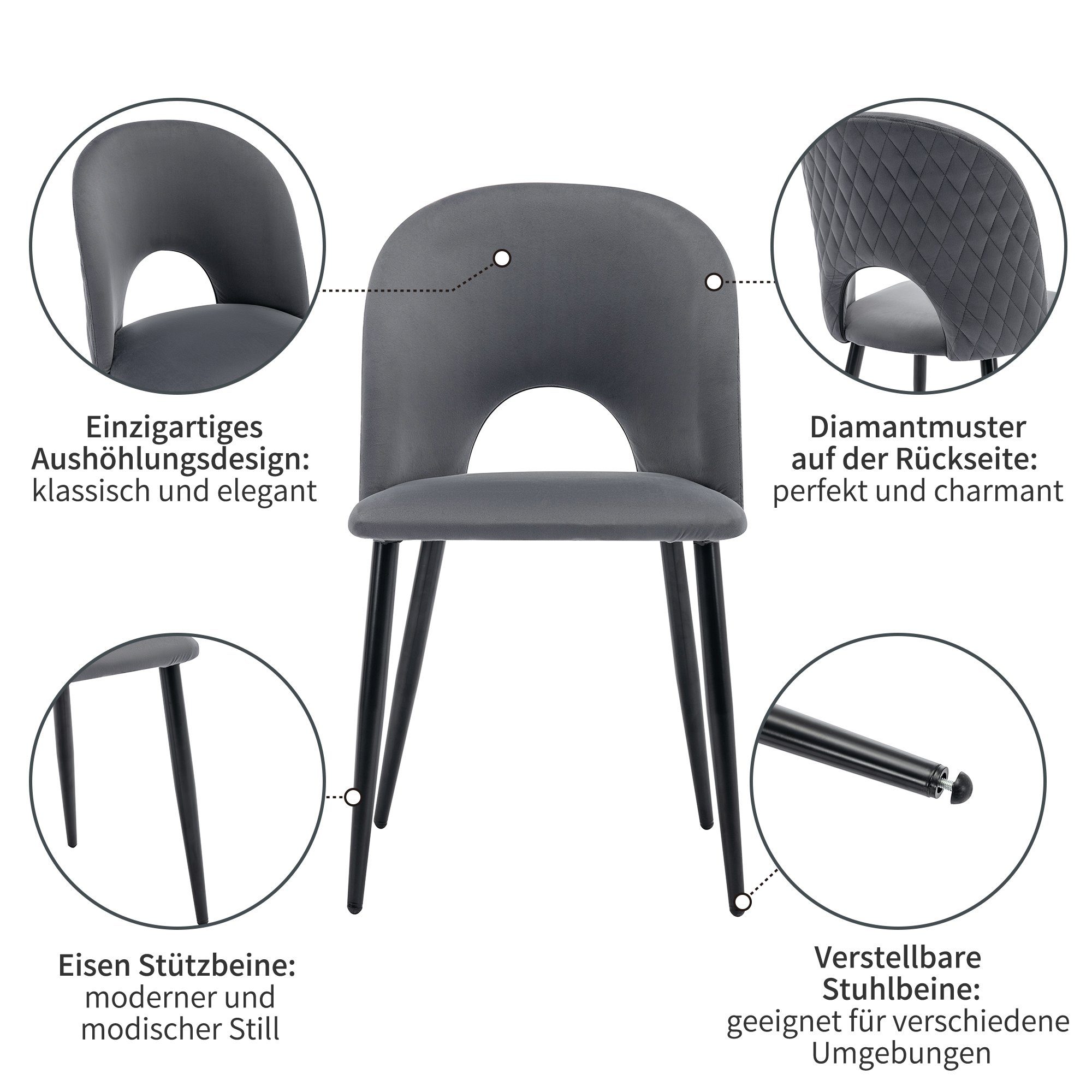Flieks Essgruppe, (Esszimmerset, 5-tlg), Esstisch mit 4er Stühlen Set Esszimmerstuhl Samt Küchentisch