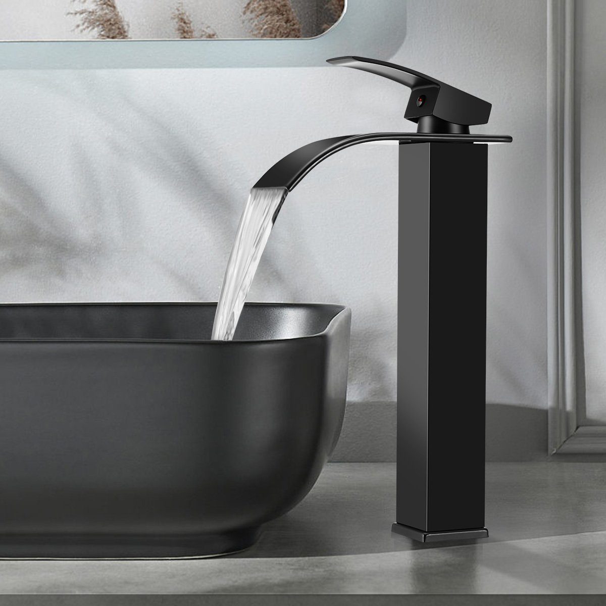 LETGOSPT Waschtischarmatur Waschtischarmatur, Wasserhahn Bad mit Auslauf Höhe 20cm, mit Zugstange Badarmatur wassersparend, Matt-Schwarz Edelstahl 304