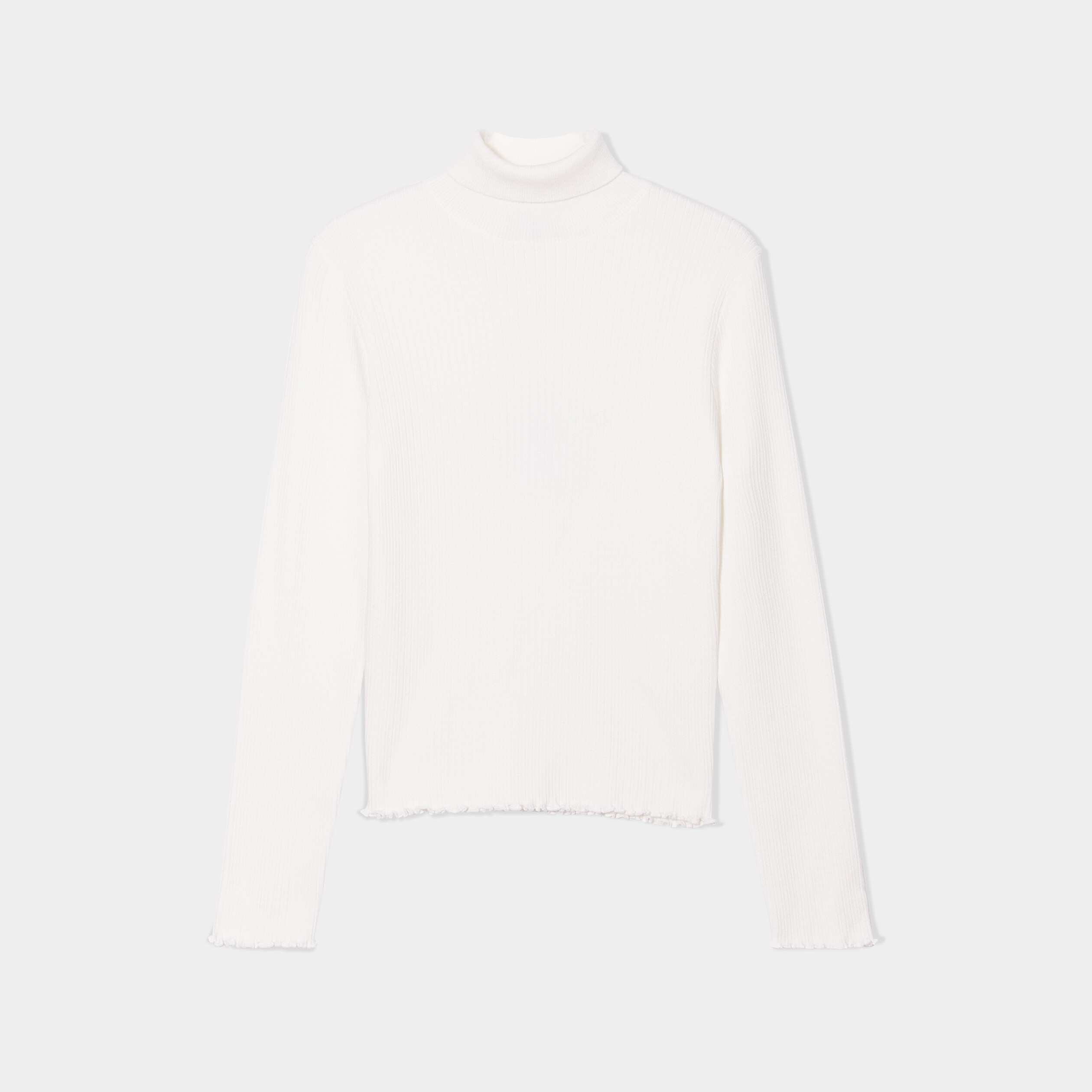Pull côtelé col roulé ajusté court blanc femme | La Halle