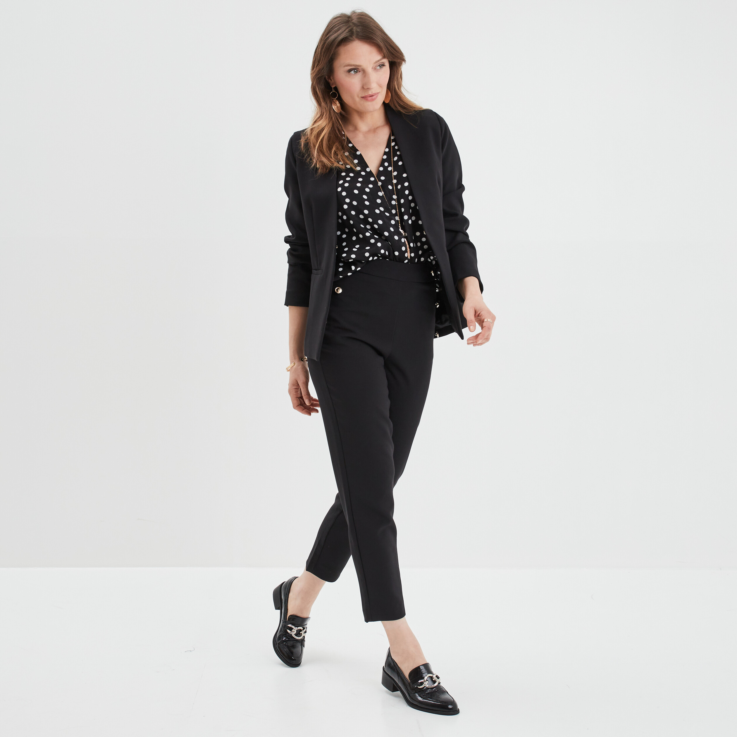 Pantalon droit à pont 2 poches Mosquitos noir femme | La Halle
