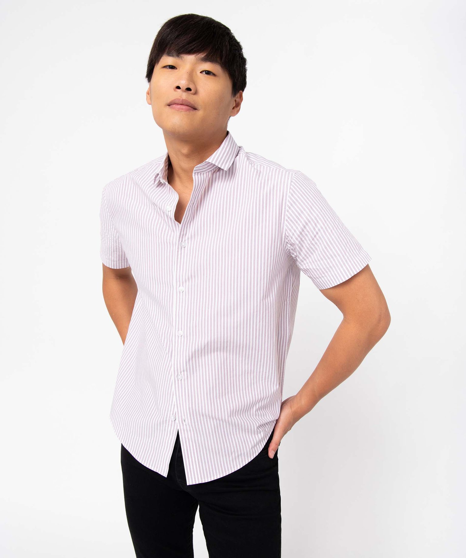 Chemise homme à manches courtes et rayures coupe droite raye | GEMO