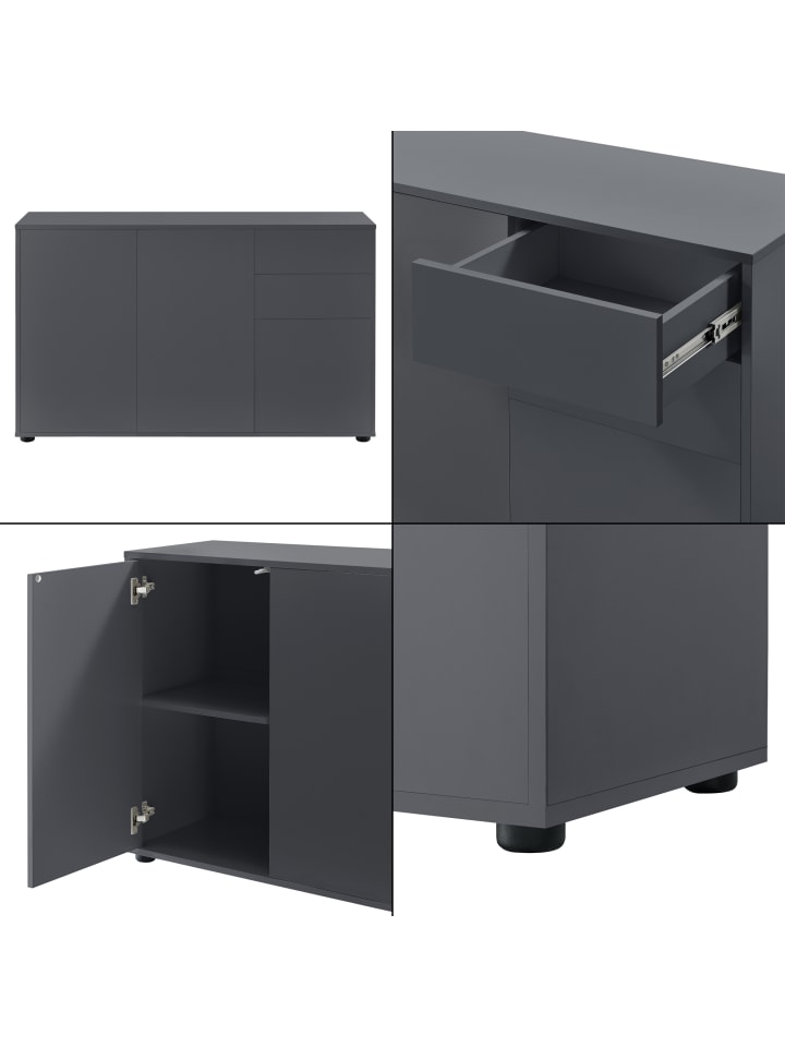 en.casa Sideboard Paarl mit 3 Türen in Grau (H)74cm (B)117cm (T)36cm günstig kaufen onesize