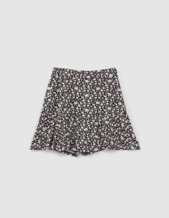 Jupe-short noire imprimé floral fille