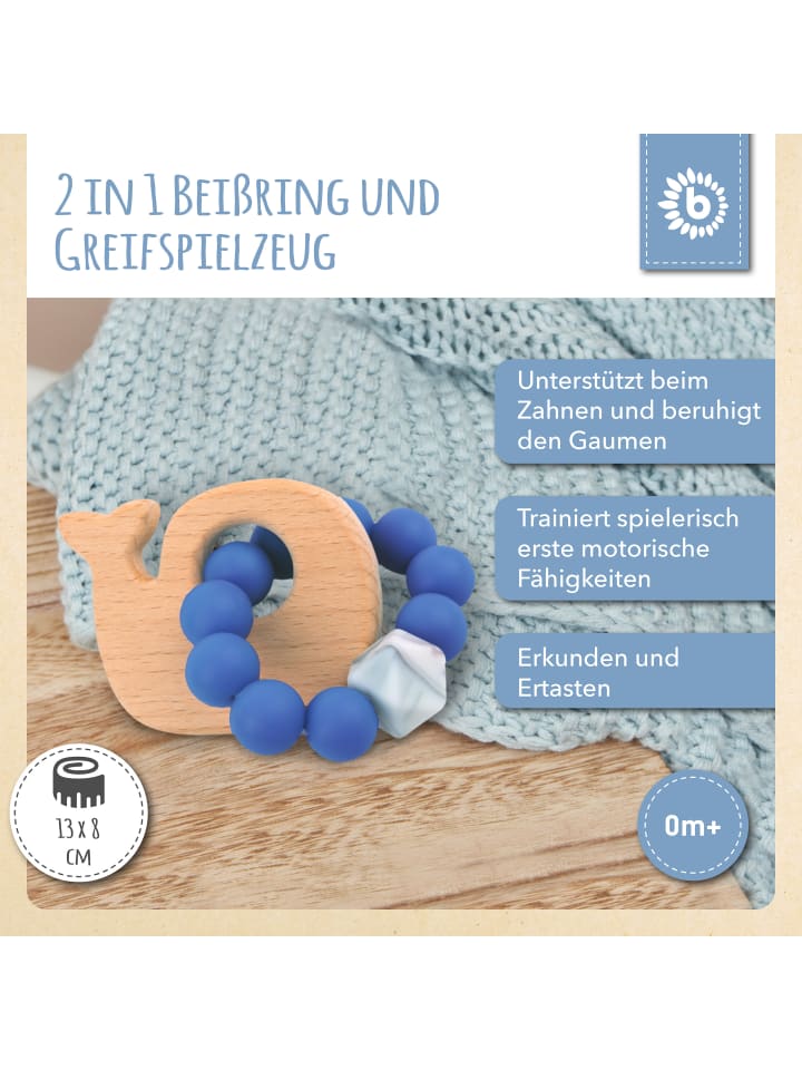 Bieco Spielwaren Beißring mit Silikon Perlen Blau Wal - ab Geburt in Blau günstig kaufen onesize