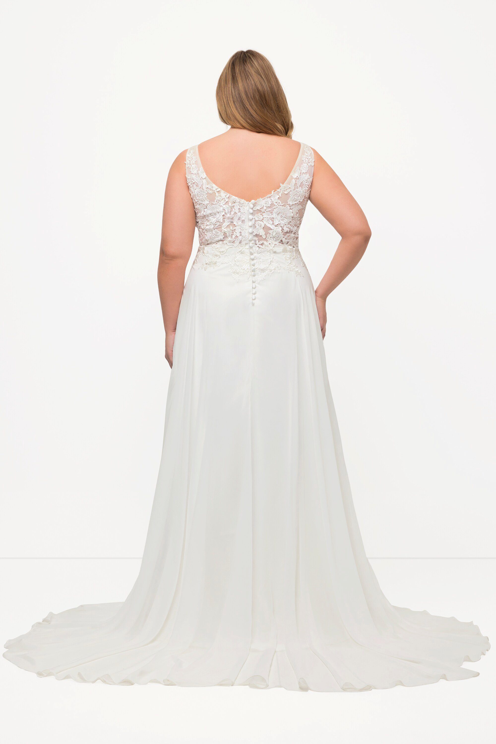 Ulla Popken Brautkleid Brautkleid A-Linie Schleppe V-Ausschnitt ärmellos