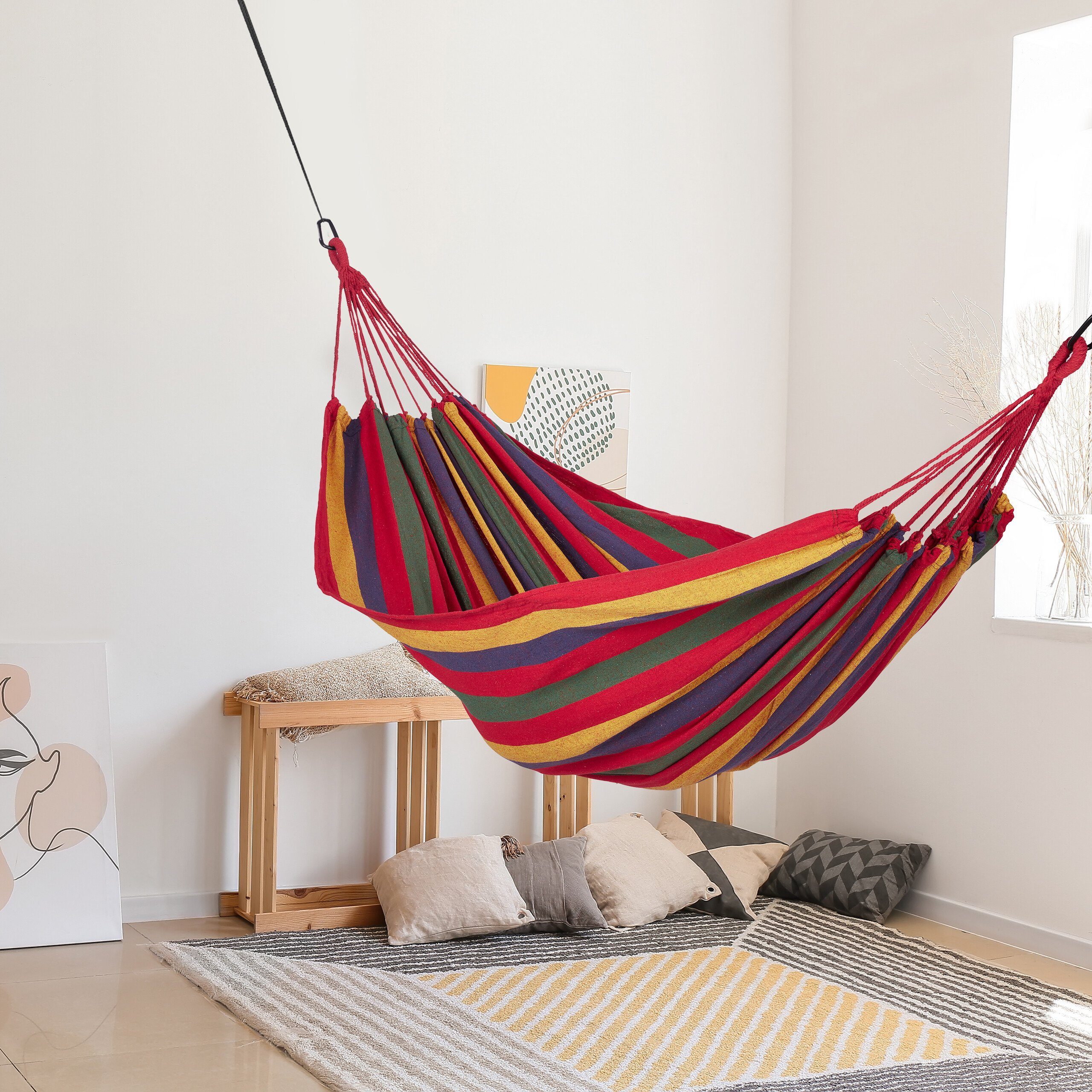 relaxdays Hängematte Buntgestreifte Hängematte aus Baumwolle