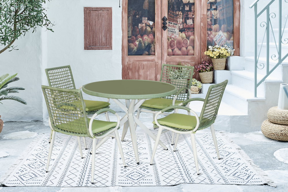 Happy Home Happy Home Dining-Set 5tlg. HGS41-GRN grünes Rattan mit Sitzkissen in grün