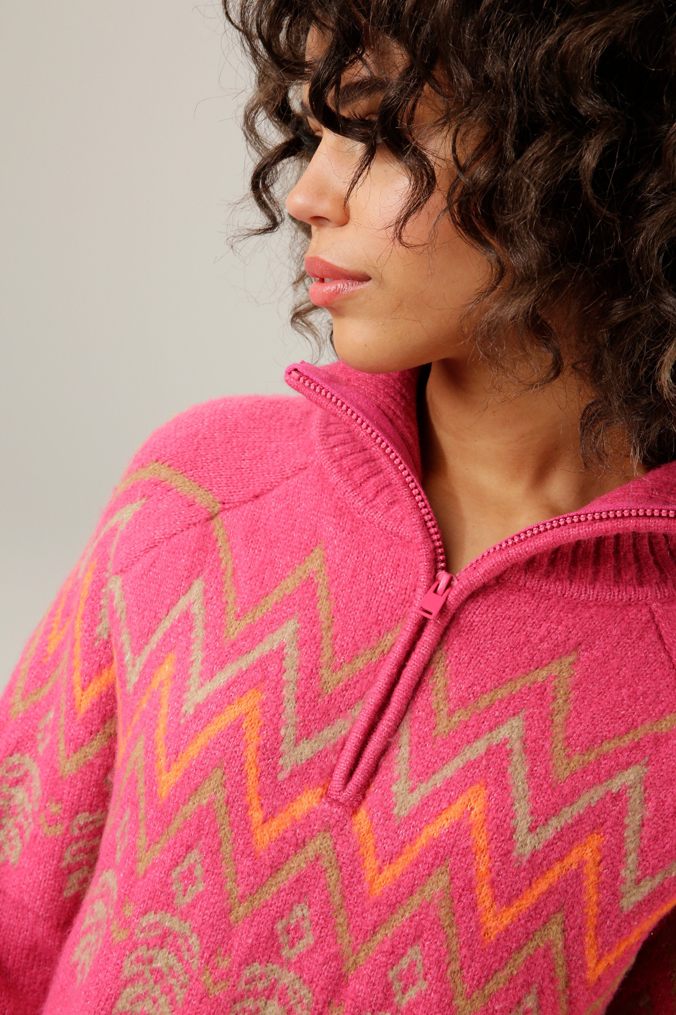Aniston CASUAL Strickpullover mit Reißverschluss im Stehkragen