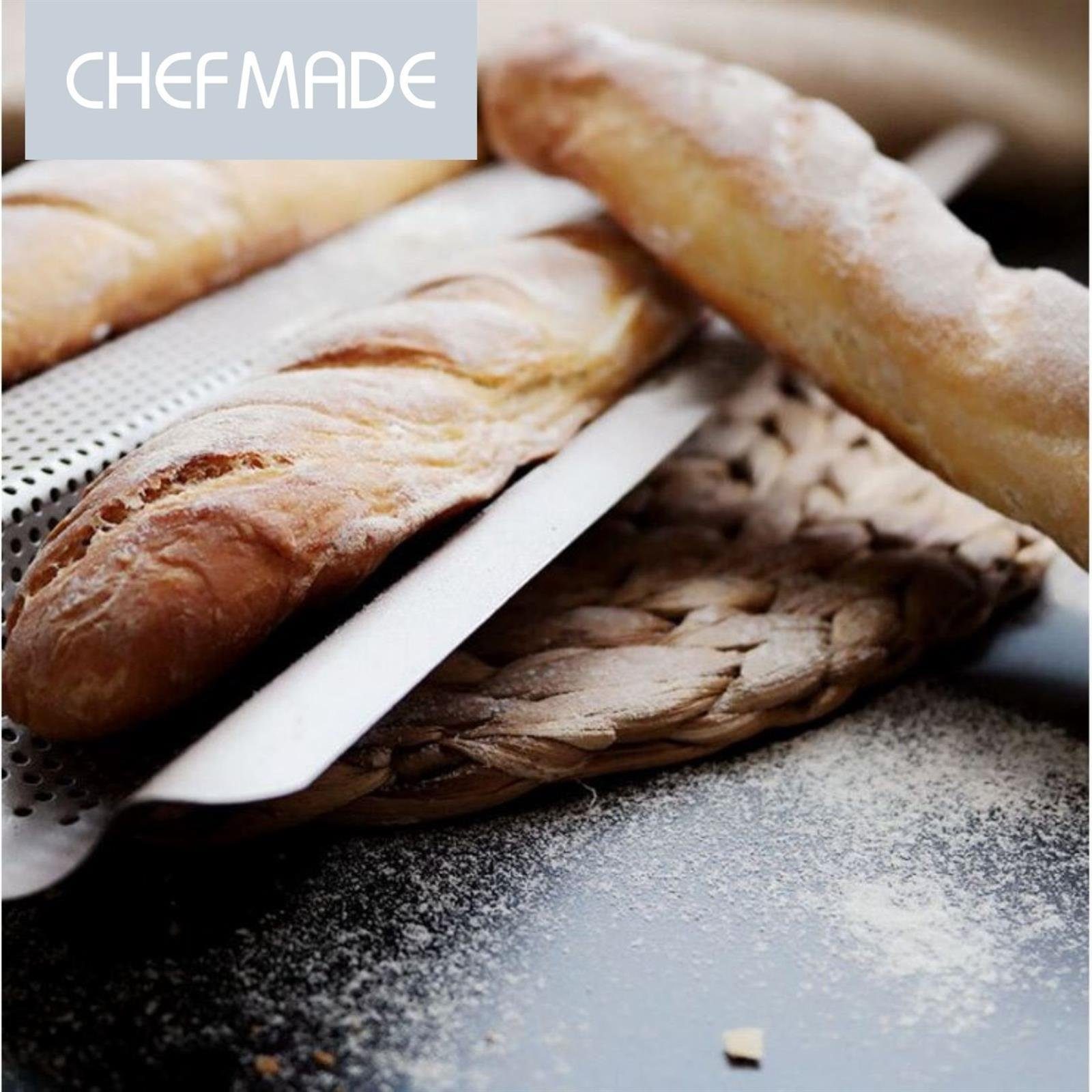Chefmade Baguetteblech Backblech, Karbonstahl, (CHEFMADE, 4 Mulden Baguetteblech, 375x362x26mm, Champagnergold, antihaft- & silikonbeschichtet, Baguetteform, Ciabatta Backform, Backblech, Brötchenblech, perforiert, Karbonstahl, 1-St., Premium), Brotb