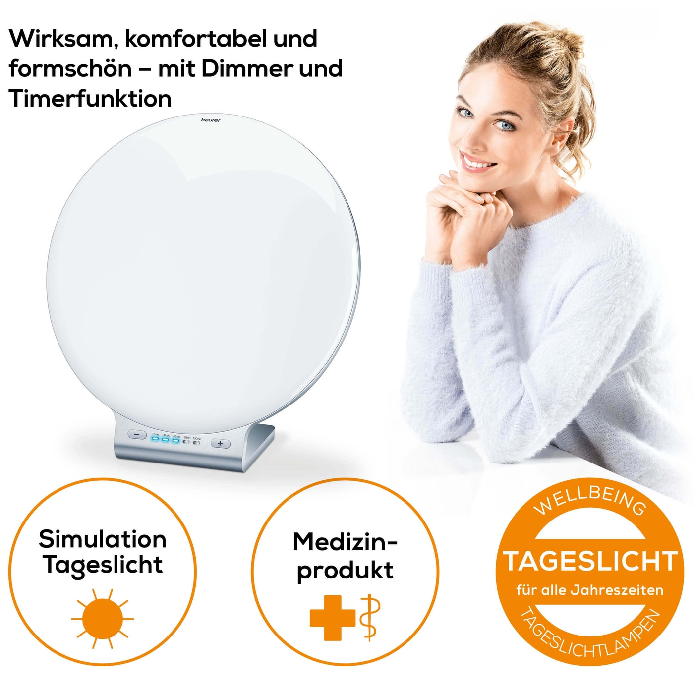 Beurer Tageslichtlampe TL 70-Formschöne Tageslichtlampe für mehr Wohlbefinden mit 10 Helligkeitsstufen