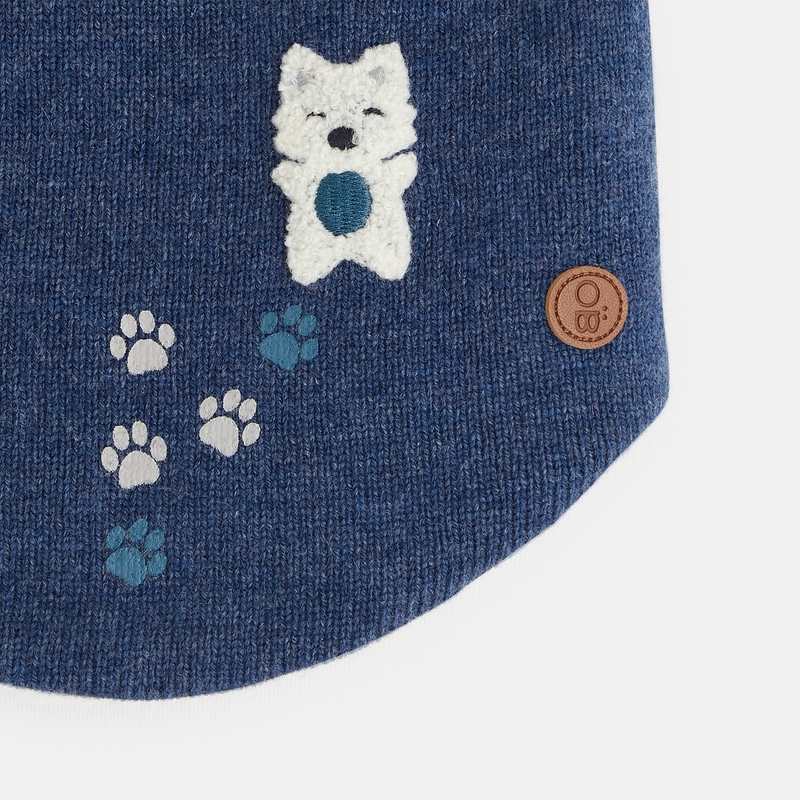 Snood tricot doublé soft boa chien bleu bébé garçon