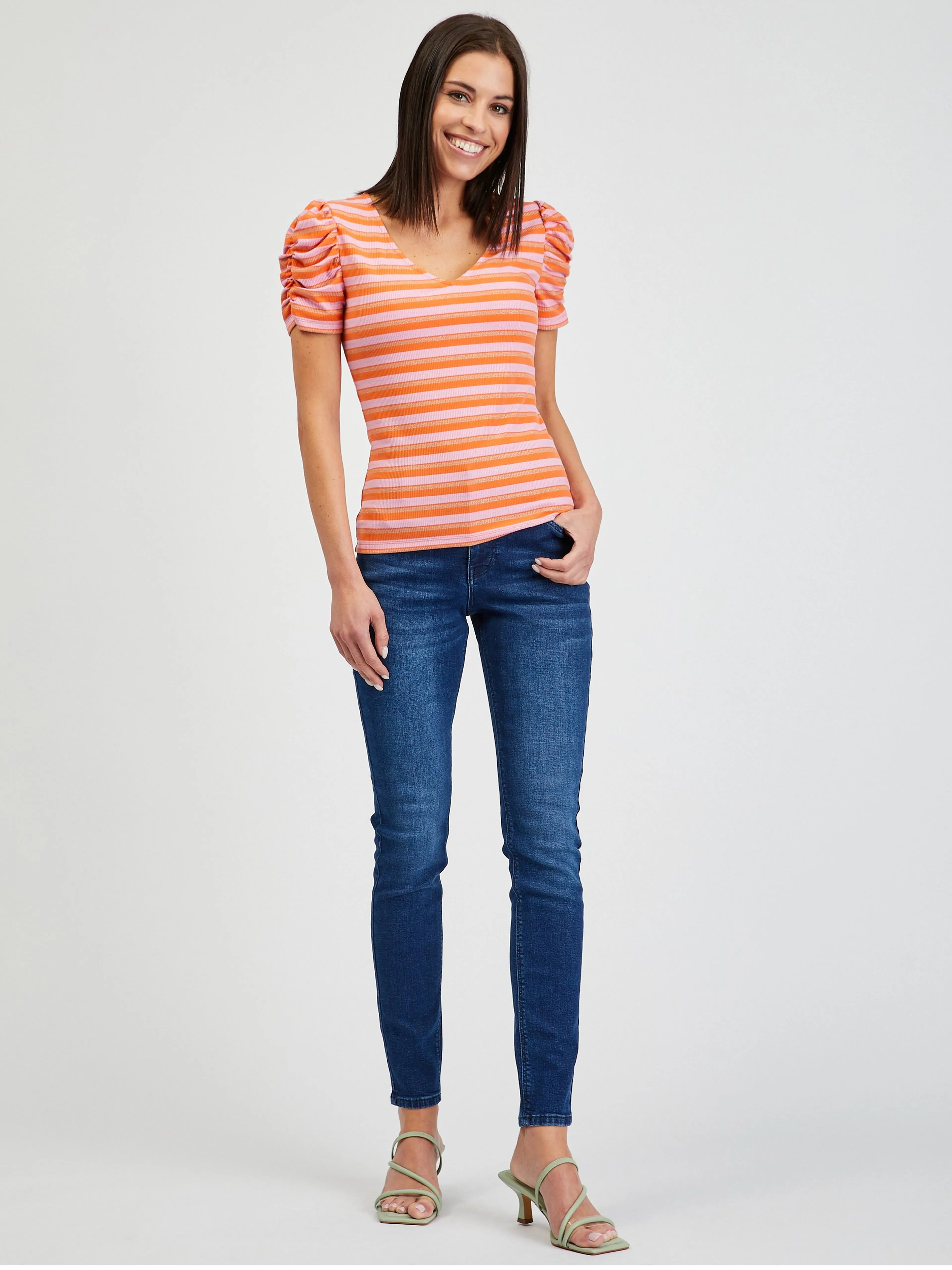 Rosa und orange gestreiftes Damen-T-Shirt ORSAY