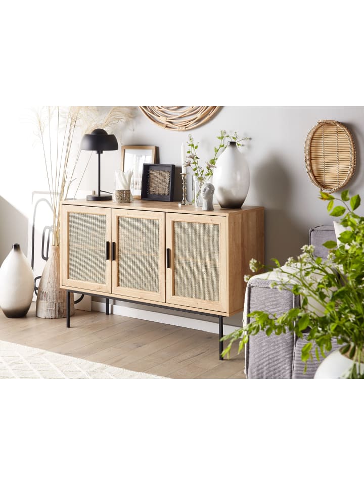 Beliani Sideboard PASCO in Heller Holzfarbton/Schwarz - (W) 120 x (H) 76 x (L) 40 cm günstig kaufen onesize