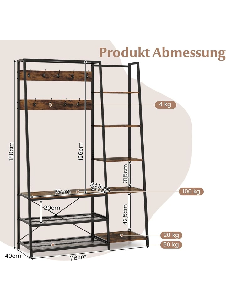 COSTWAY Garderobenständer 118x40x180cm in Schwarz günstig kaufen onesize