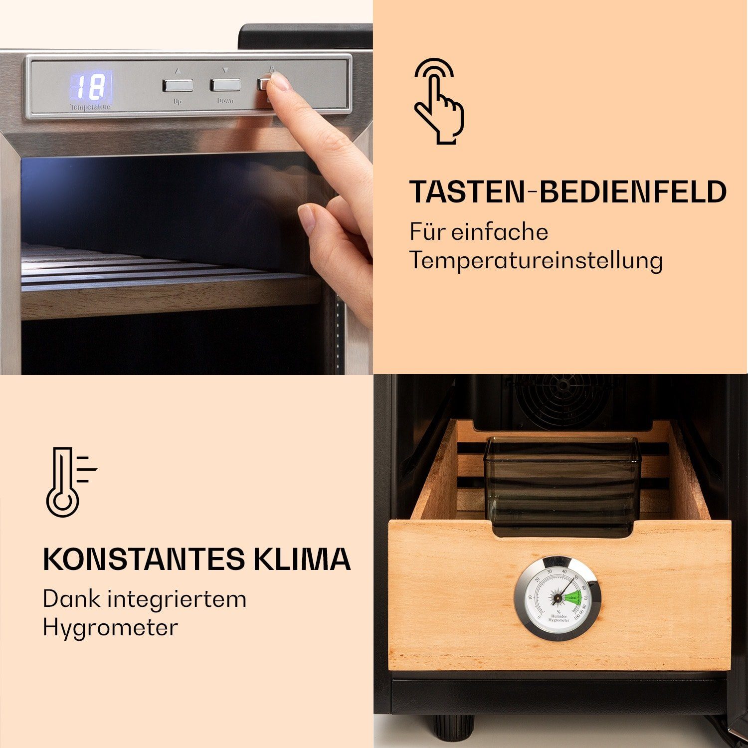 Klarstein Humidor HEA6-ElPresidente23S, Humidor Zigarre Humidor Befeuchter elektrisch Humidor Schrank