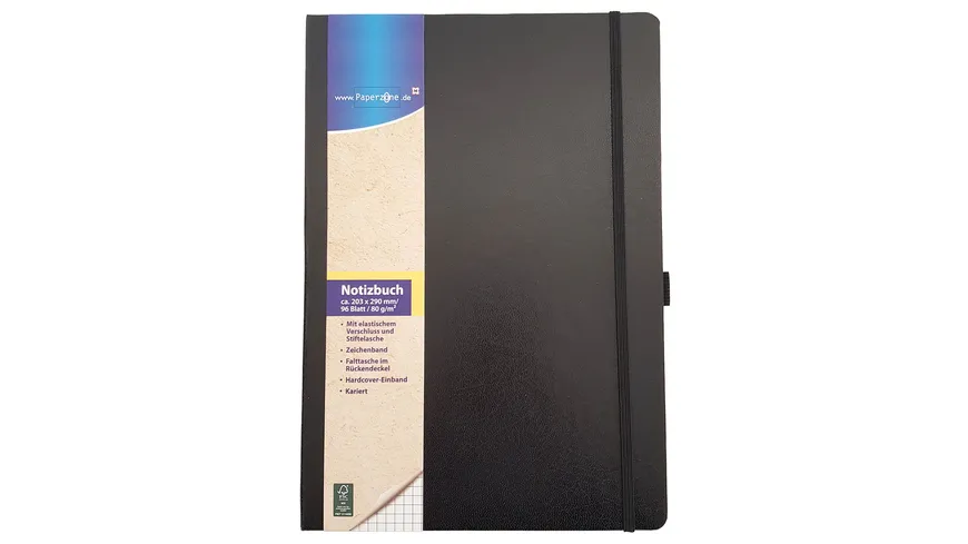 PAPERZONE Notizbuch A4 kariert schwarz