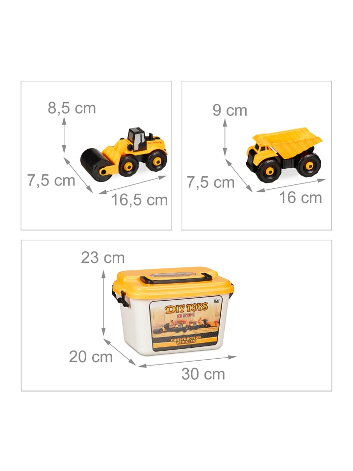 relaxdays 6tlg. Kinderbaustellenfahrzeuge Set in Gelb günstig kaufen onesize