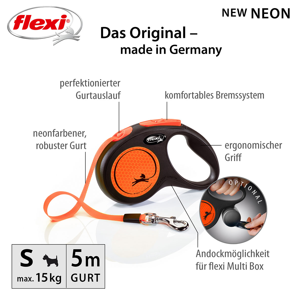 flexi New NEON Gurtleine schwarz/neon orange S 5m bei ZooRoyal