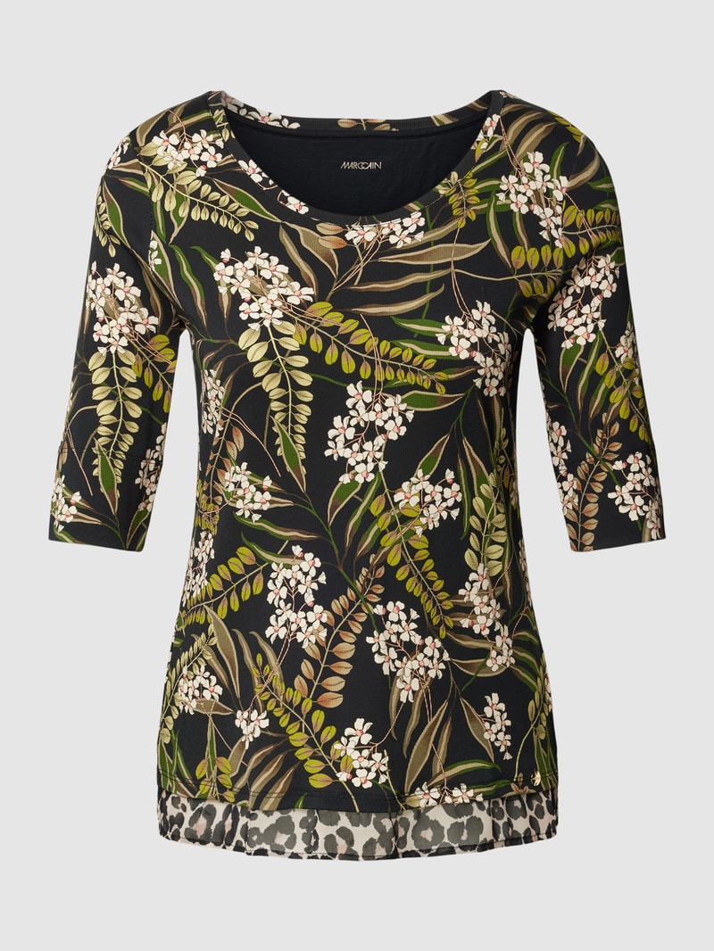 T-Shirt mit Allover-Muster im Double-Layer-Look in schwarz