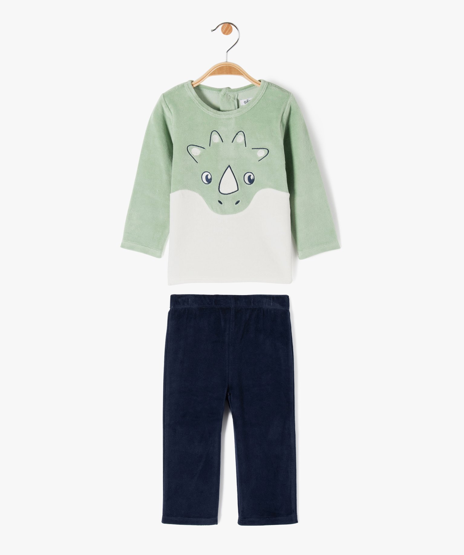Pyjama 2 pièces en velours avec motif animal bébé Garçon vert | GEMO