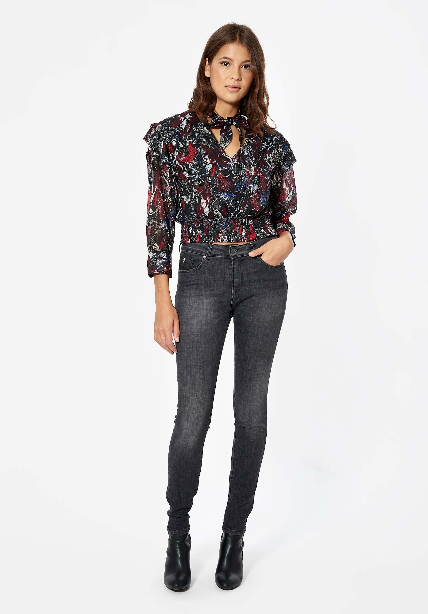 DEMPO  Blouse fleurie noire Femme
