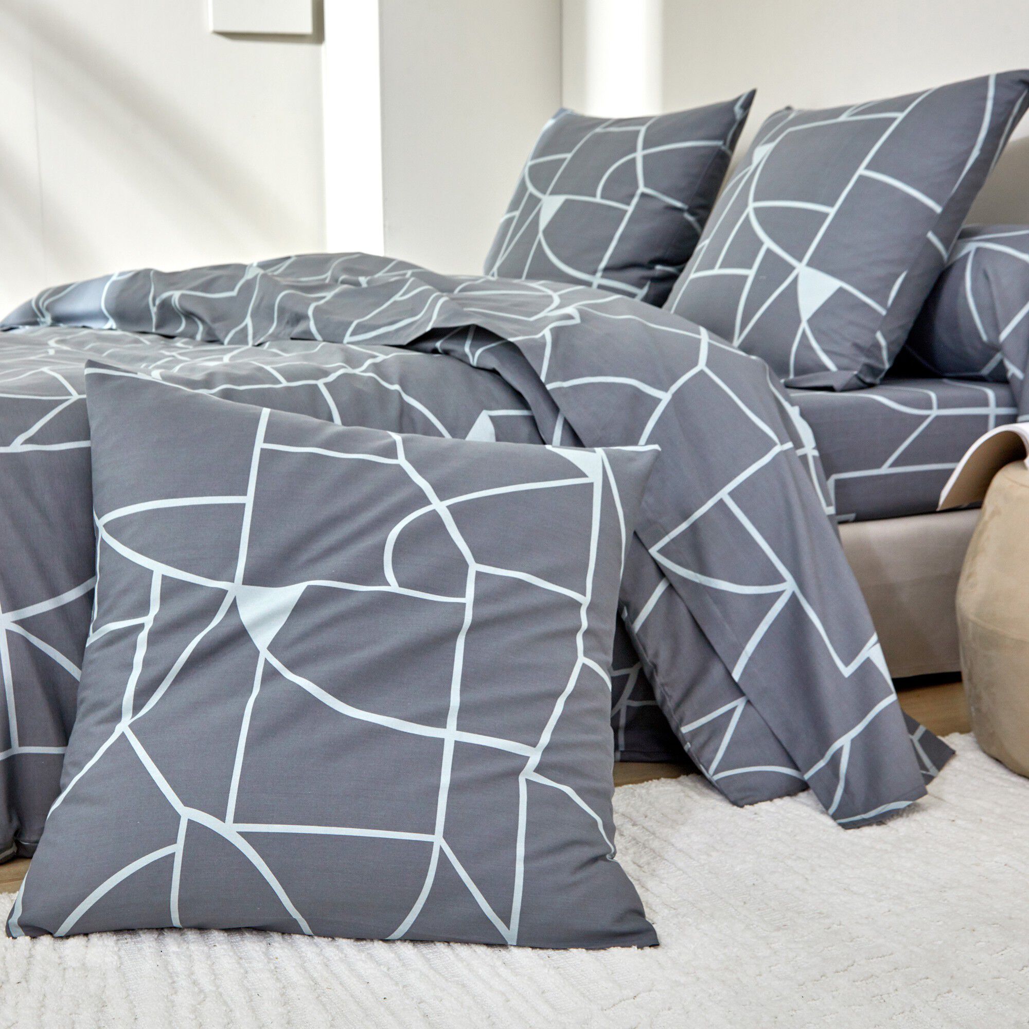 Linge de lit Geoffroy en coton à motifs graphiques