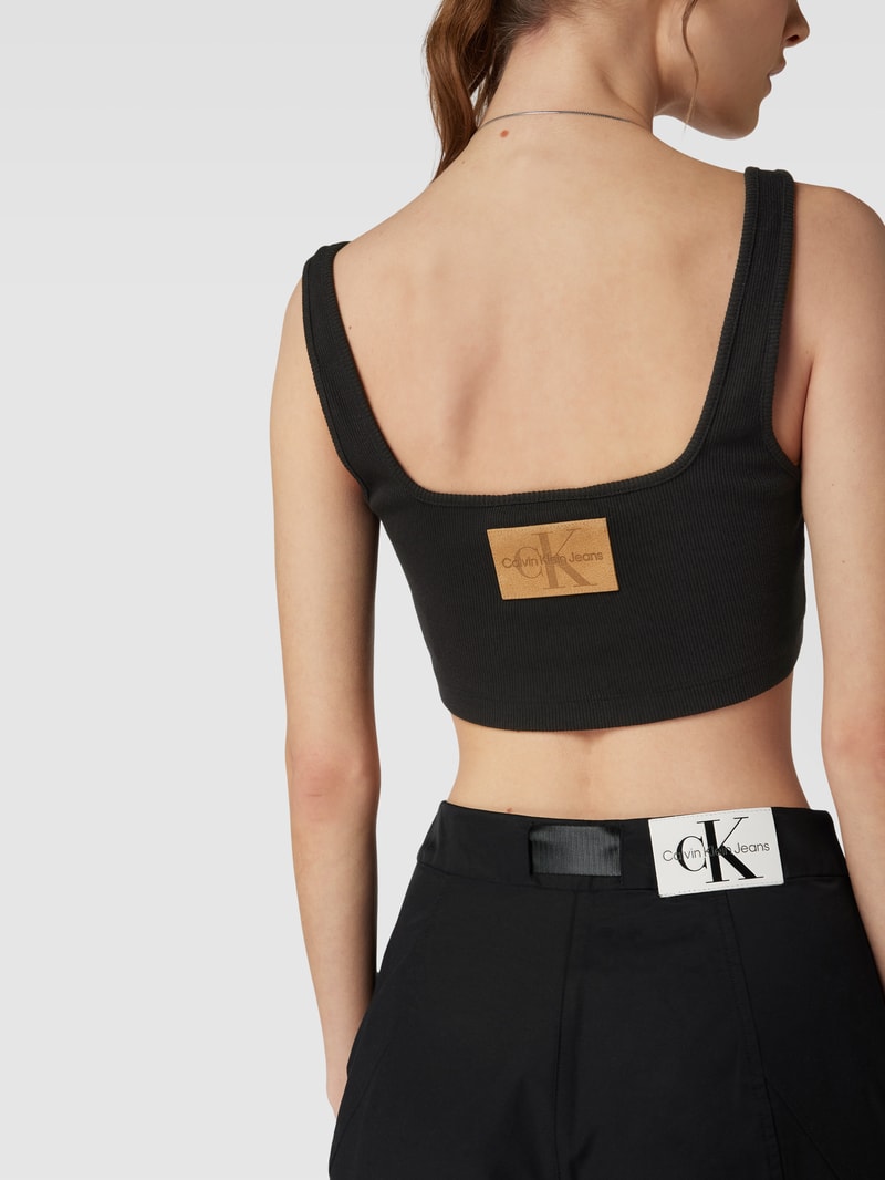 Bralette mit Leder-Patch in schwarz