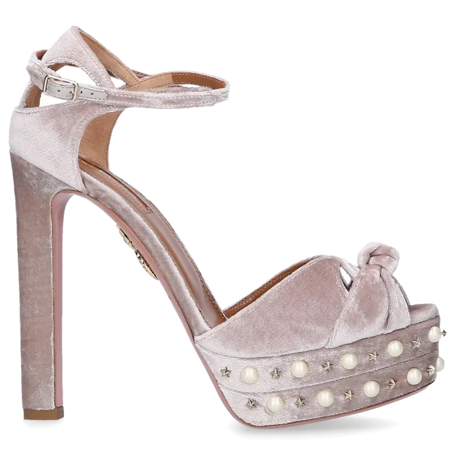 Aquazzura - Sandalen HARLOW PEARLS Samt - beige