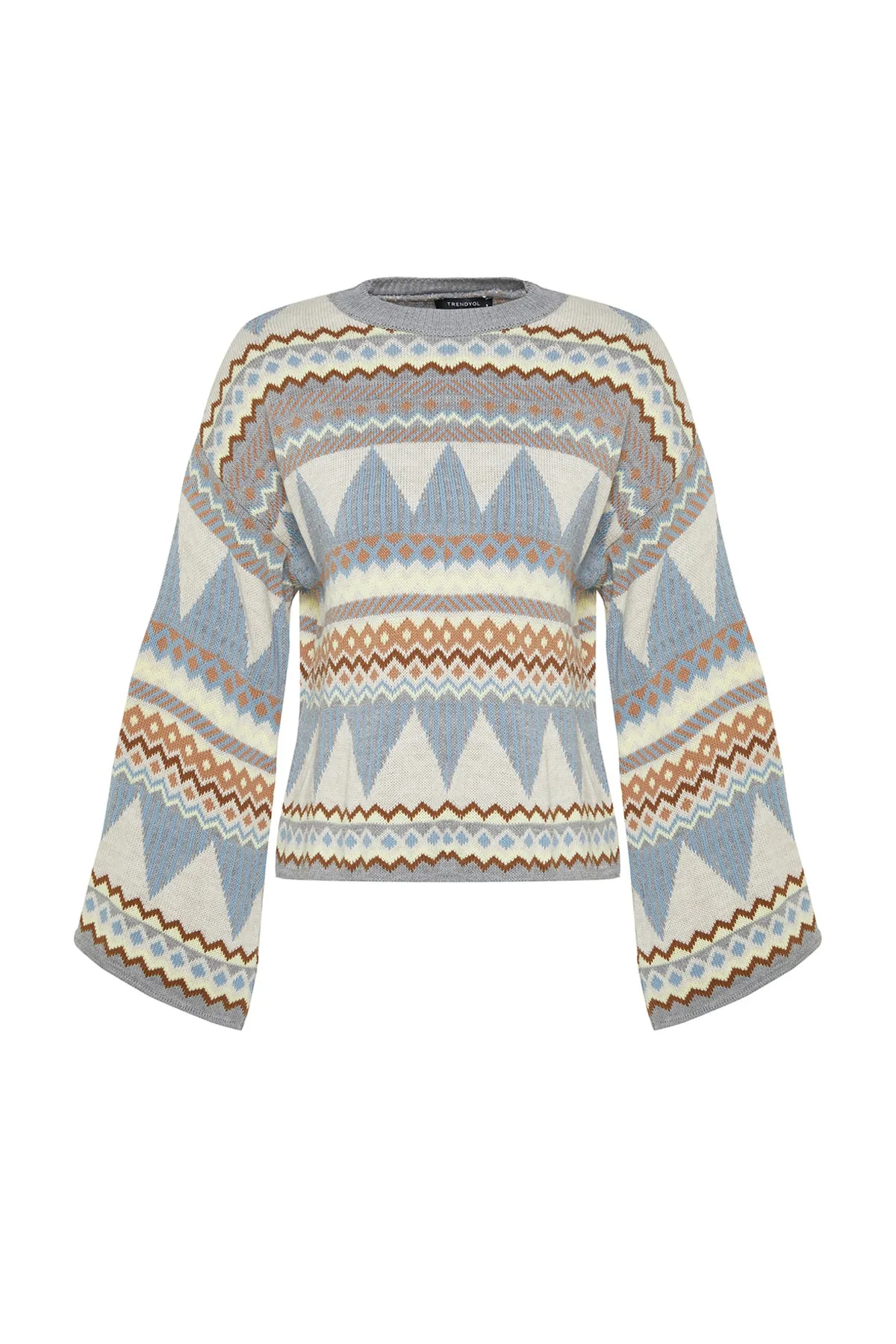 Trendyol Collection  Grauer Strickpullover mit Rundhalsausschnitt und weiter Passform TWOAW21KZ0941
